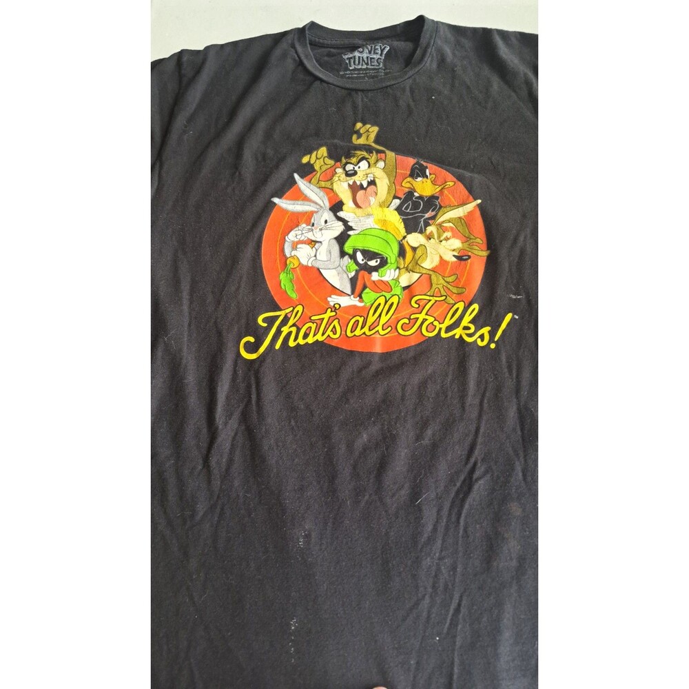 Looney Tunes "That's All Folks!" Graphic Print Black T-Shirt Size L